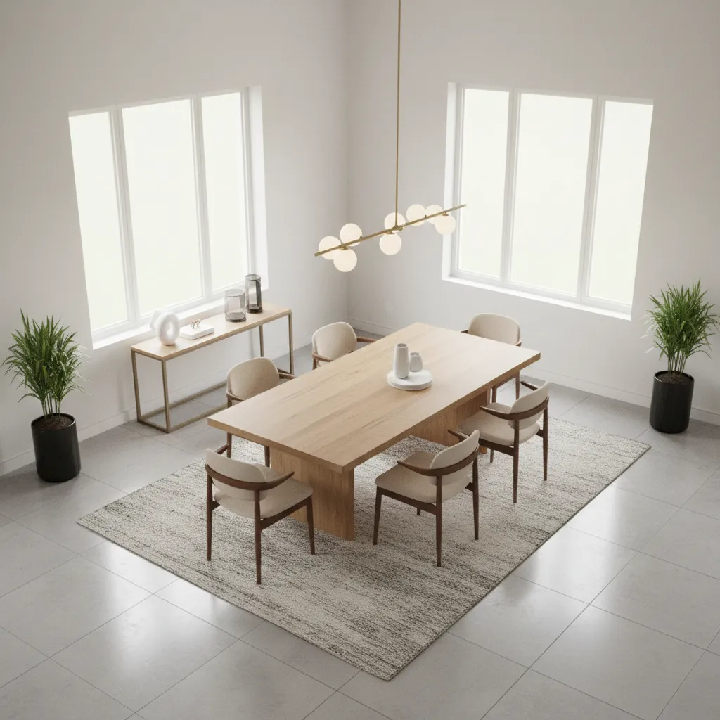 centered dining table layout in a 16x16 dining room with balanced walkways