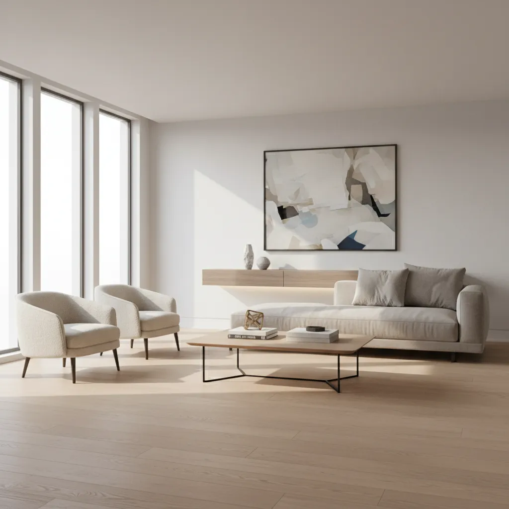 16 x 17 living room with floating sofa layout and balanced seating area