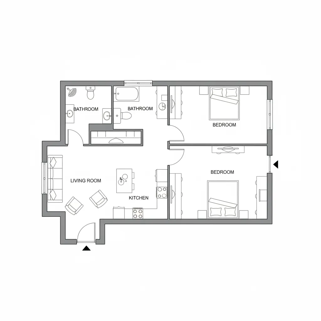 top view 16x40 small home floor plan layout with living room kitchen bedroom