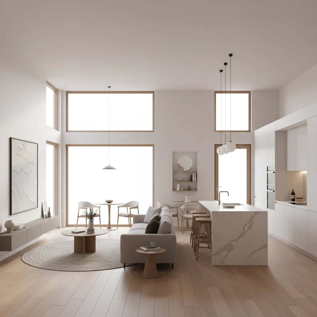 Open concept living area inside a compact 16x40 house