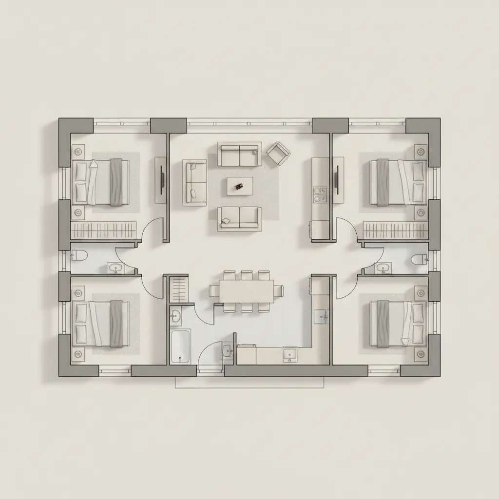 clear architectural floor plan layout for a 1700 sq ft three bedroom house