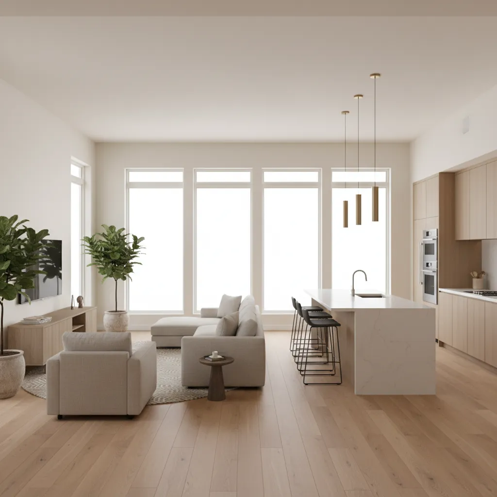 open concept living room and kitchen layout inside a 1700 sq ft house