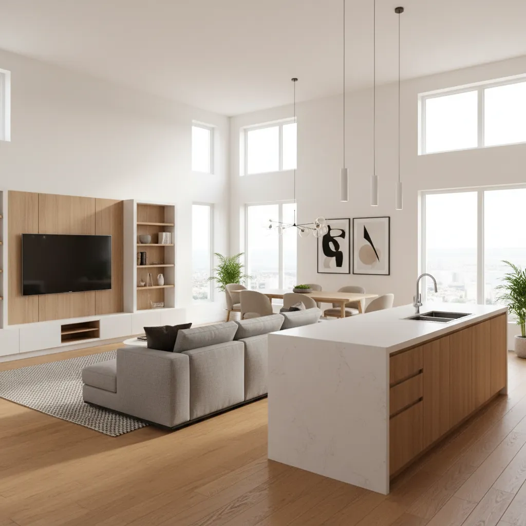 Open living kitchen layout typical in a 3-bedroom 1800 sq ft house plan