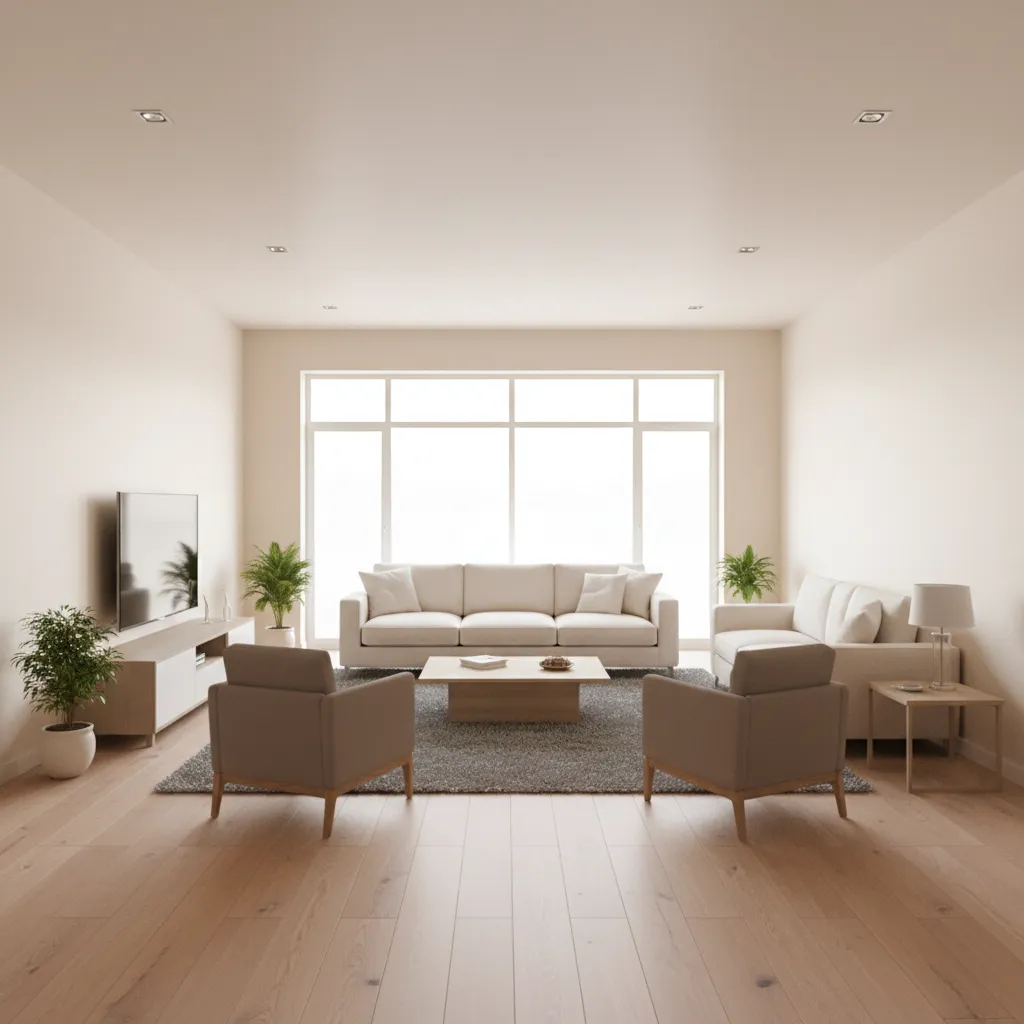 example layout of an 18 x 12 living room with balanced furniture placement