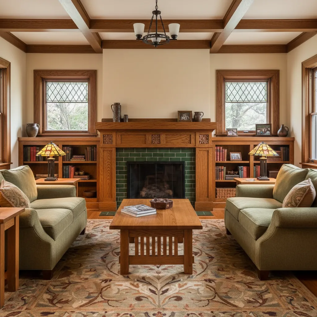 Historic Craftsman living room interior from a renovated 1910s home