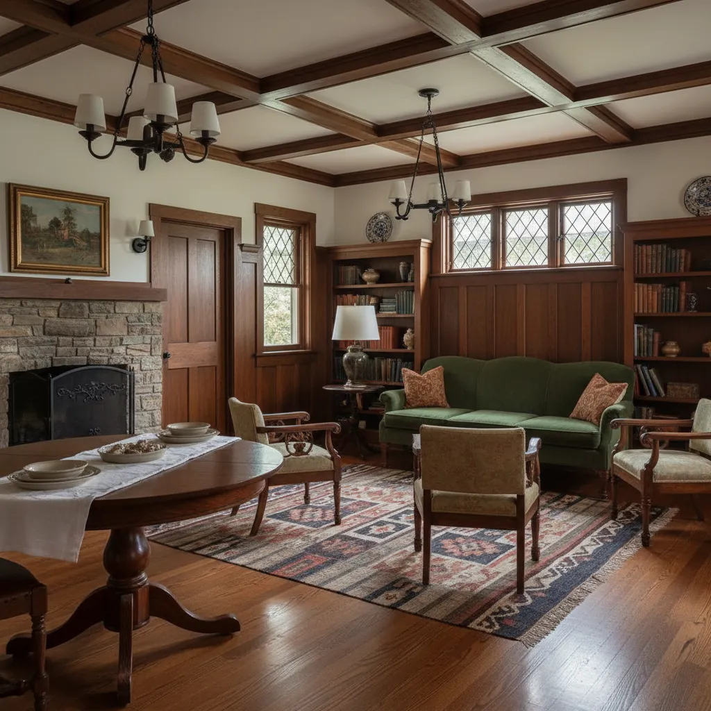 Fully restored 1920s cottage dining and living area with original details