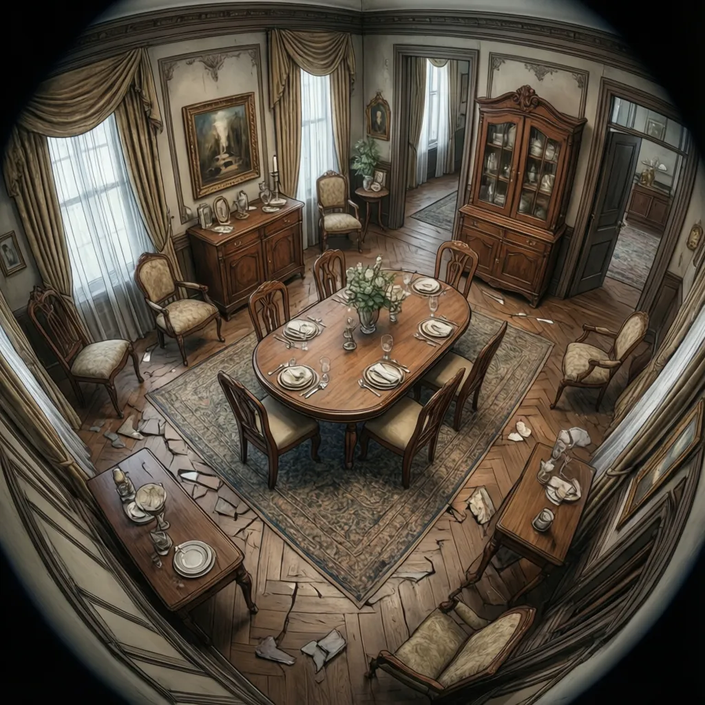 Dining room furniture arrangement showing perimeter traffic flow around table