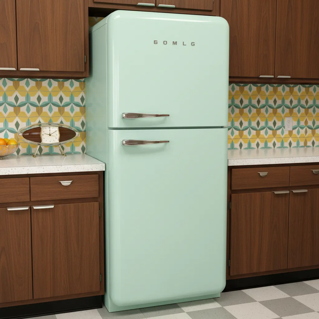 close view of retro refrigerator and chrome handles
