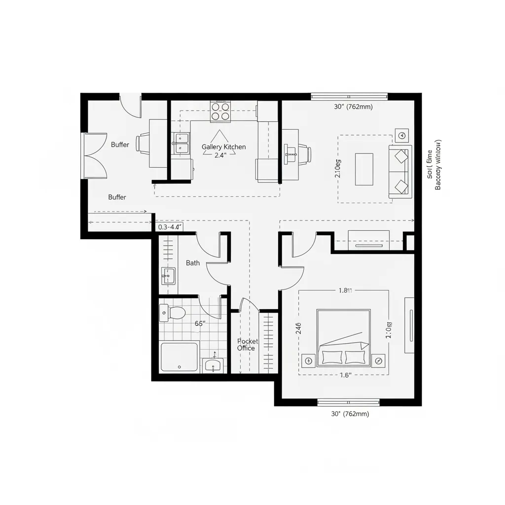 1-Bed Linear Stack, 20' x 40' DWG