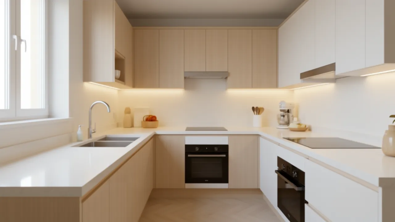 compact L shaped kitchen design for a 1 BHK apartment
