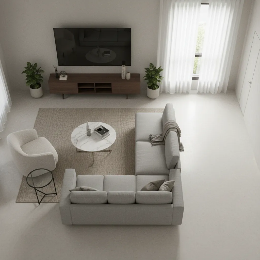 Efficient layout planning for a small 1 BHK apartment living area