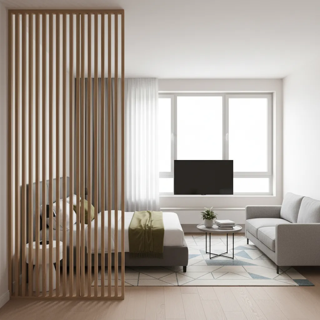 Interior zoning layout in a small 1RK apartment