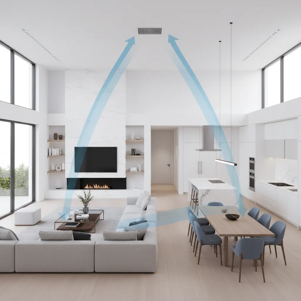 Interior layout of a 2000 sq ft home showing airflow and cooling zones