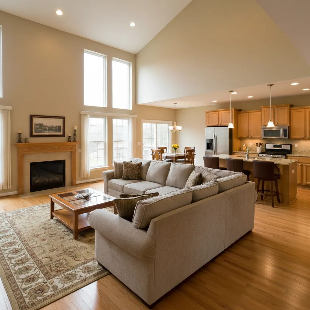 Large suburban open floor plan home interior typical of 2005 housing boom