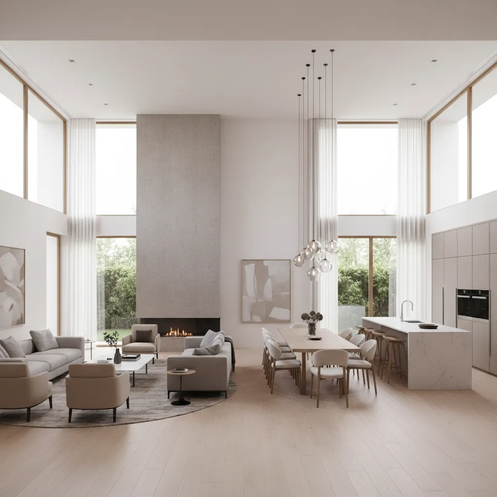 Không gian sinh hoạt mở trong thiết kế nhà 200m2