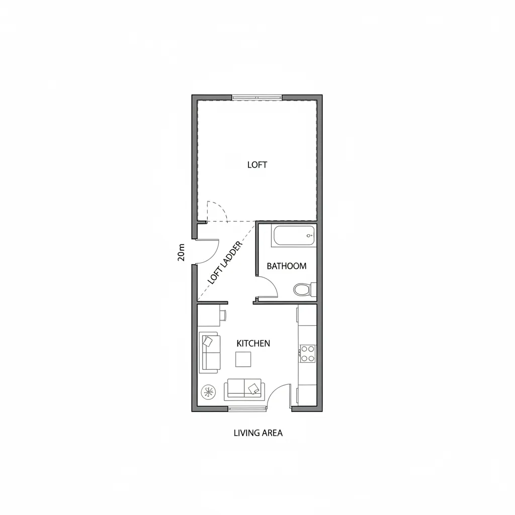 Sơ đồ bố trí mặt bằng nhà 20m vuông dạng dọc