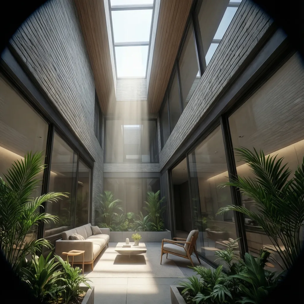 Small internal courtyard bringing natural light into a narrow house