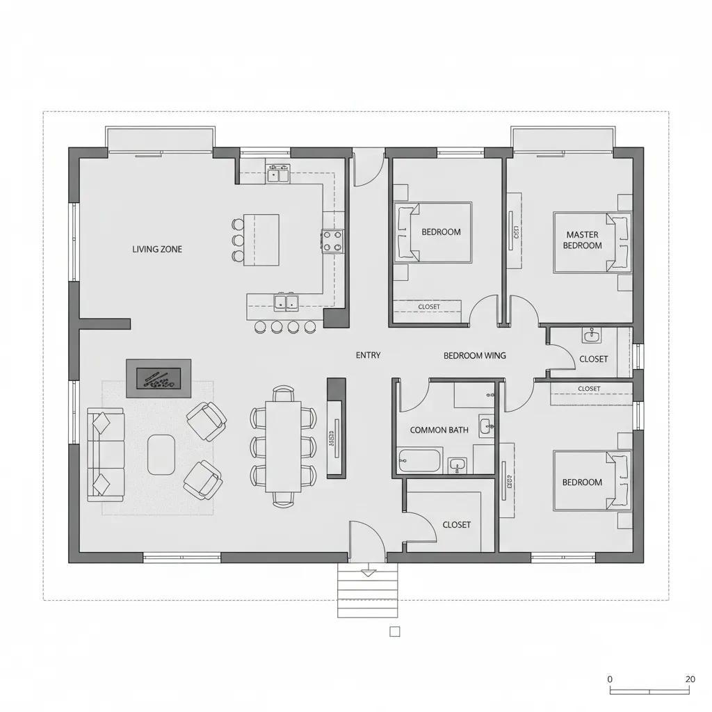 zoning diagram of a 2150 sq ft home showing living and bedroom areas