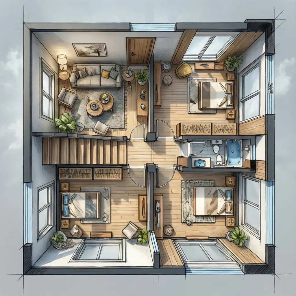 Bố trí mặt bằng nhà 25m2 2 tầng với cầu thang gọn