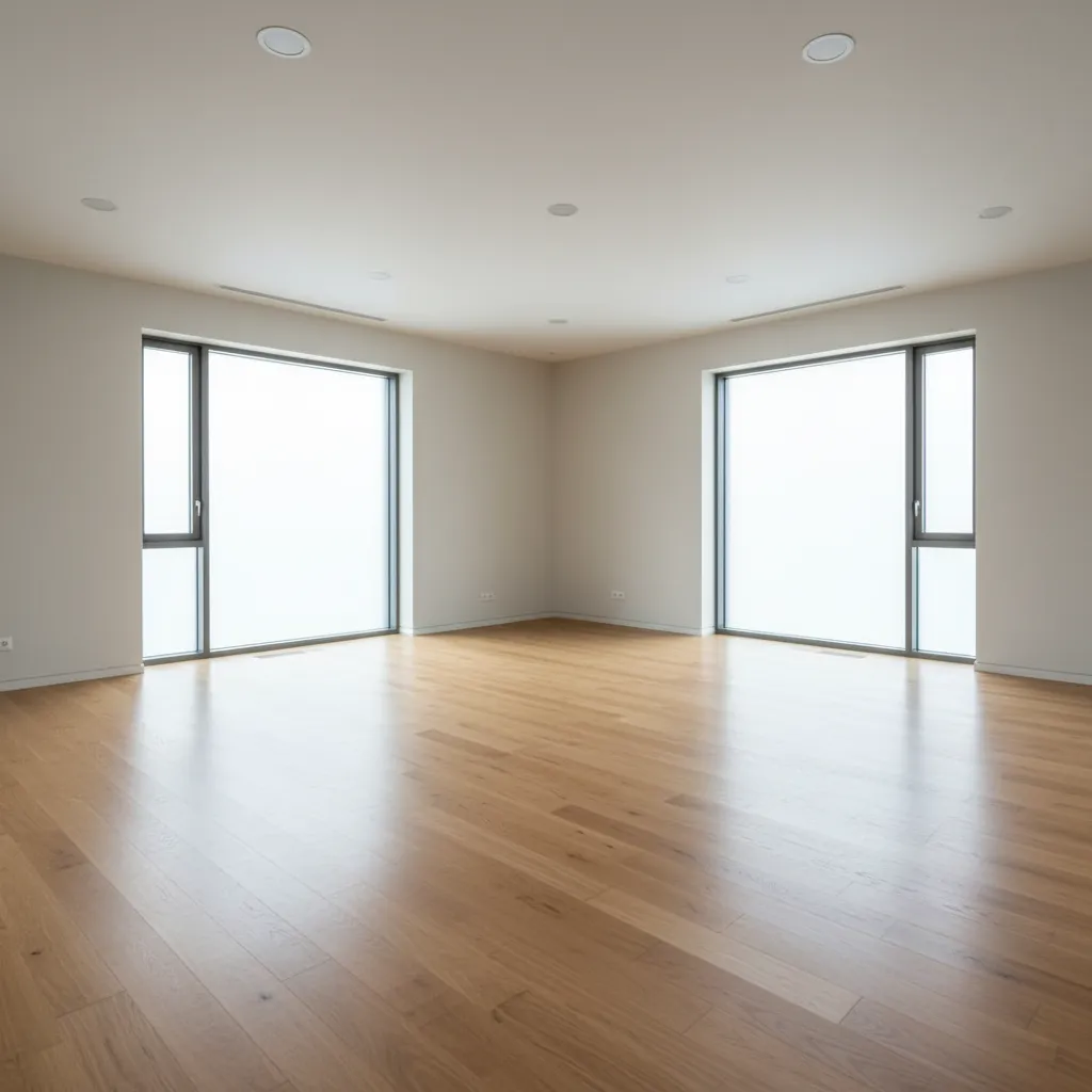 empty 25x25 square living room showing spatial proportions