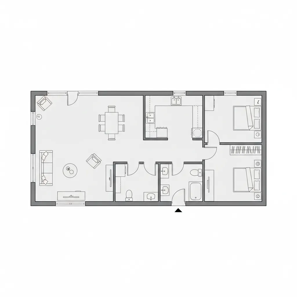 28x30 house floor plan showing deeper layout with large living area