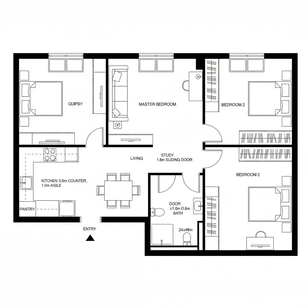 2-Bedroom Core with Convertible Study