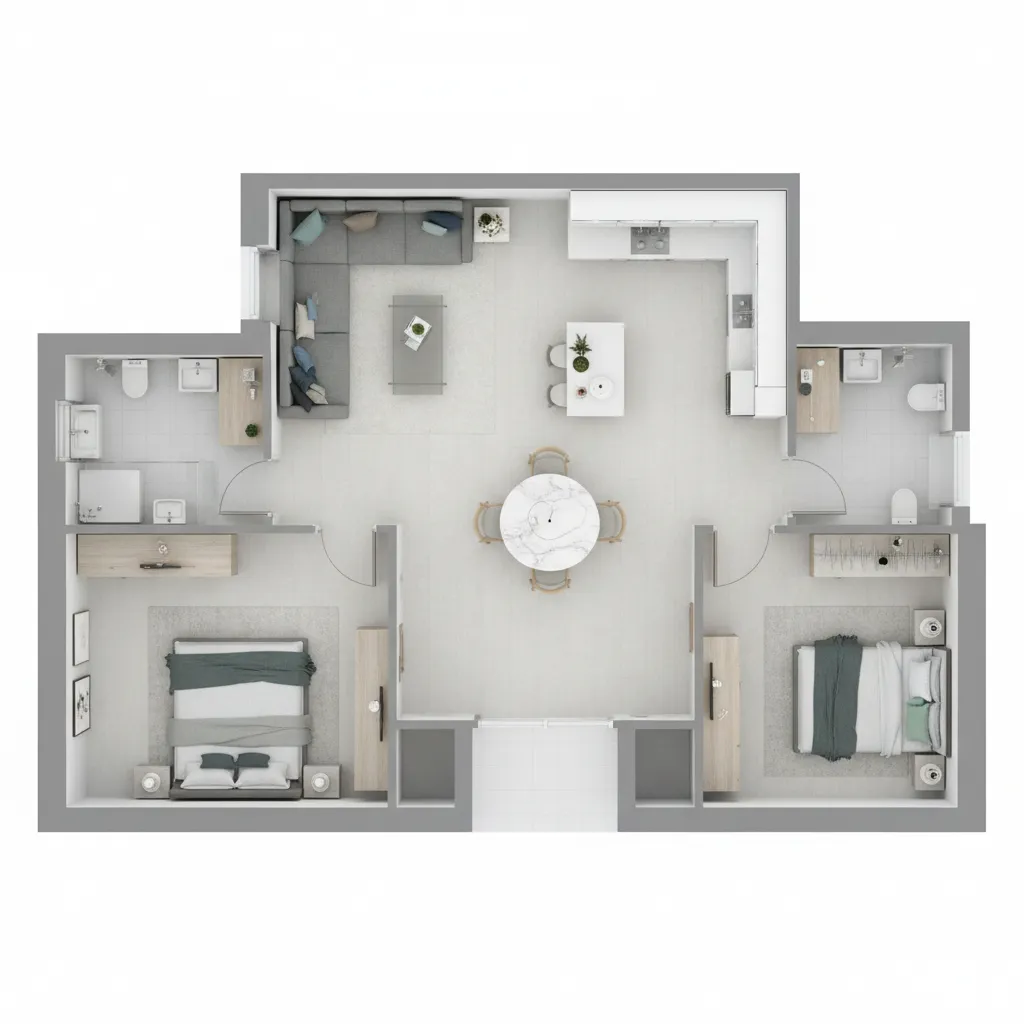 Interior layout planning for a two bedroom apartment design