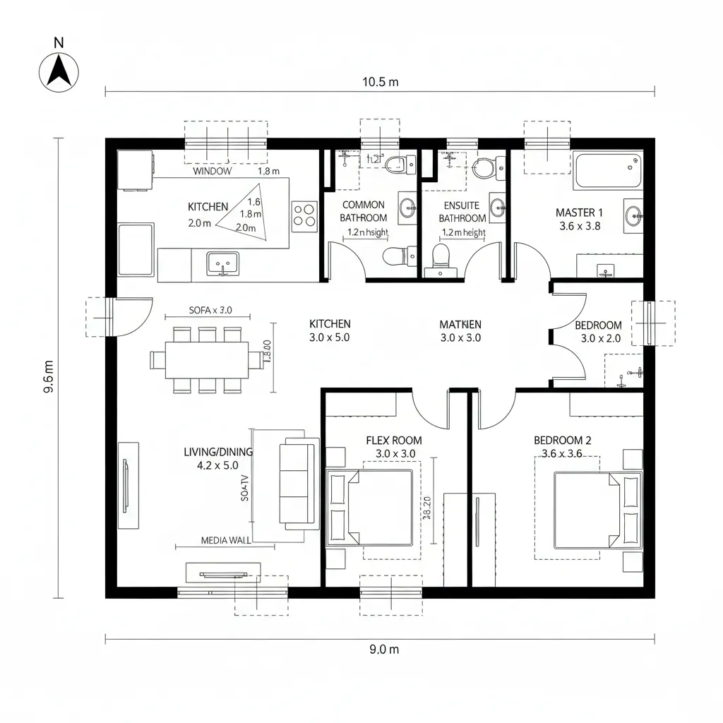 2BHK Linear Rail with Flex Room