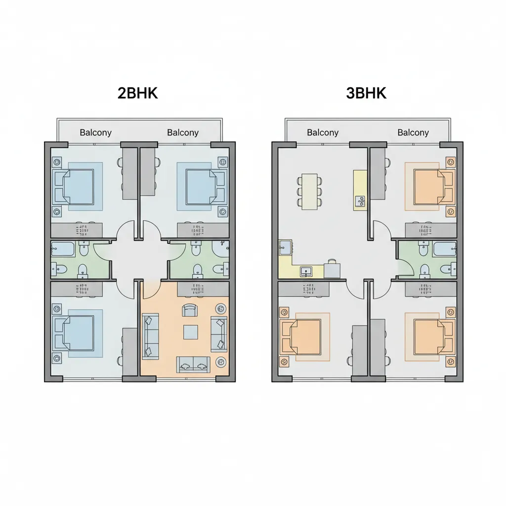 side by side comparison of 2BHK and 3BHK 30x60 floor plan layouts