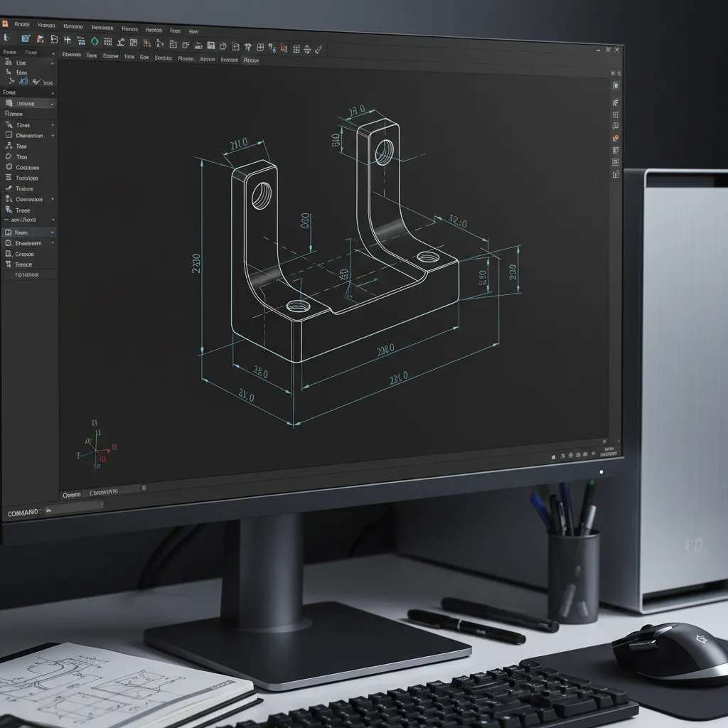 2D CAD drawing of mechanical bracket used for fabrication