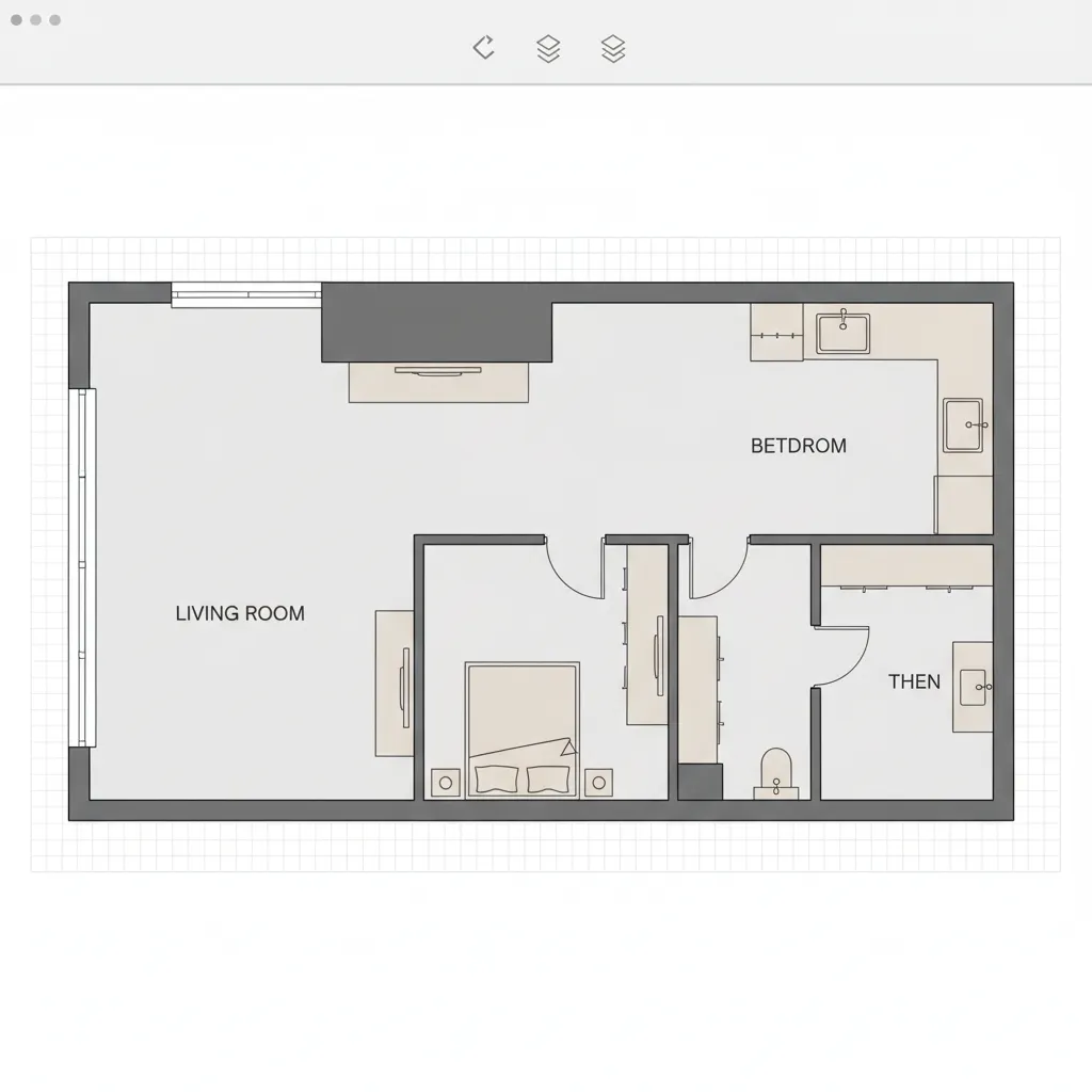 Example of a 2D digital apartment floor plan layout with labeled rooms