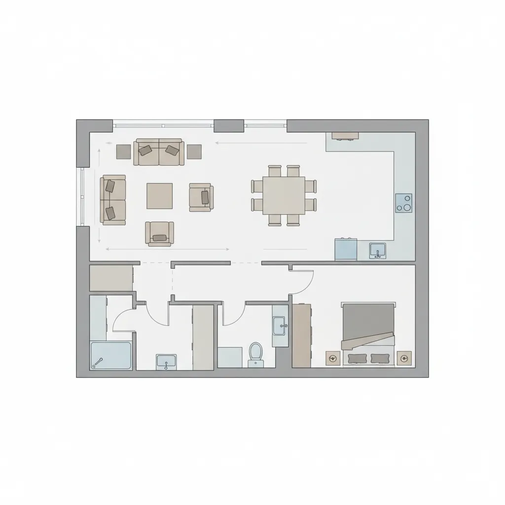 clean 2D digital floor plan layout showing walls furniture and room zones