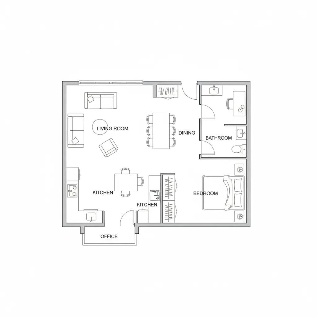 2D digital home floor plan layout with rooms furniture and measurements