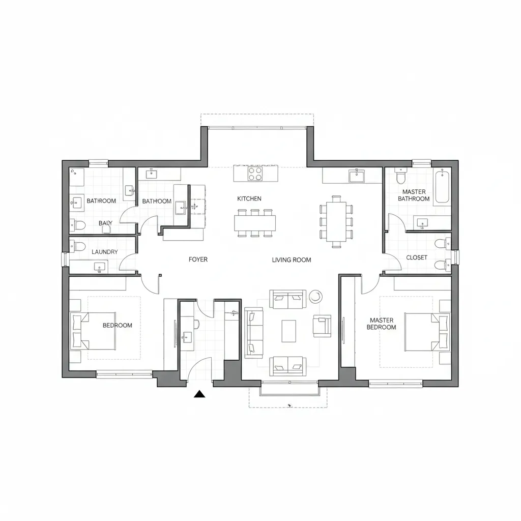 2D house layout created with building floor plan creator showing rooms and circulation paths