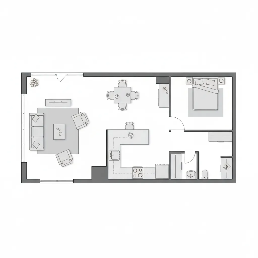 Clean 2D apartment floor plan layout with furniture arrangement