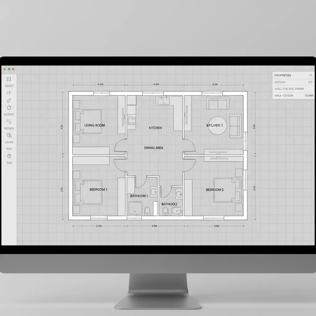 Digital 2D floor plan layout with grid lines and room dimensions