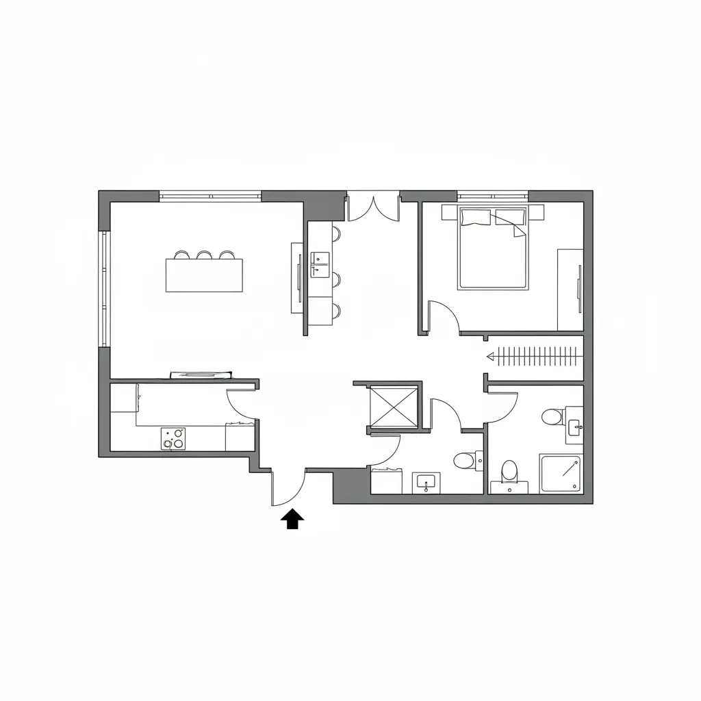 clean 2D architectural floor plan layout of a modern apartment
