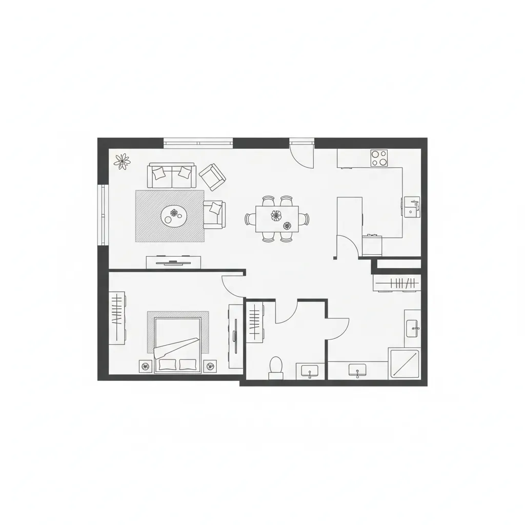 Simple 2D home floor plan layout showing furniture placement