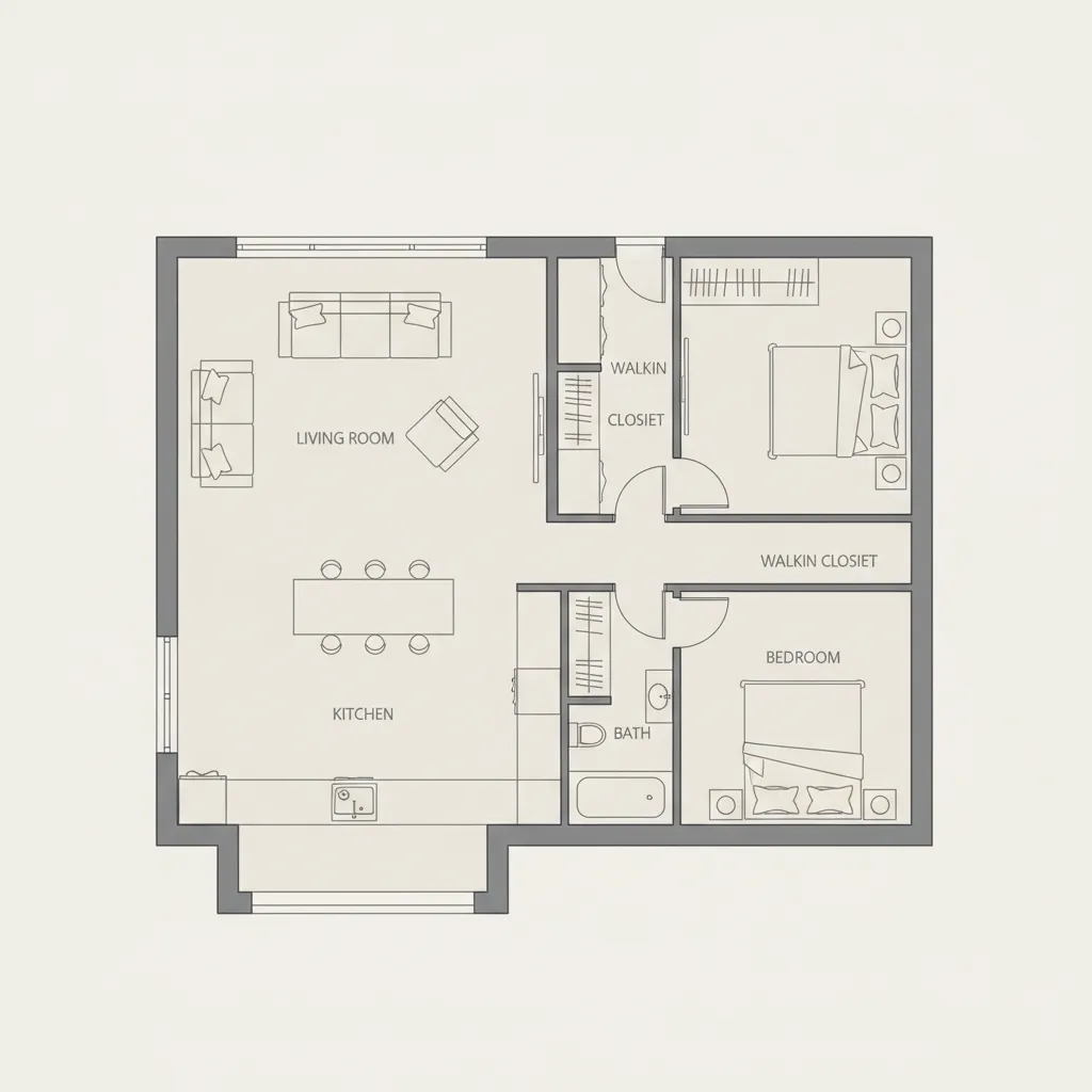 clear 2D house floor plan layout with labeled rooms and furniture arrangement