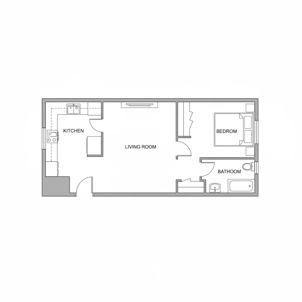 clean 2D apartment floor plan layout with labeled rooms