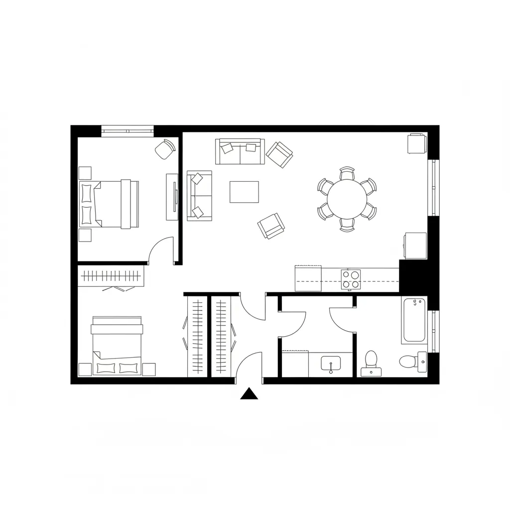 2D floor plan showing furniture placement and room layout
