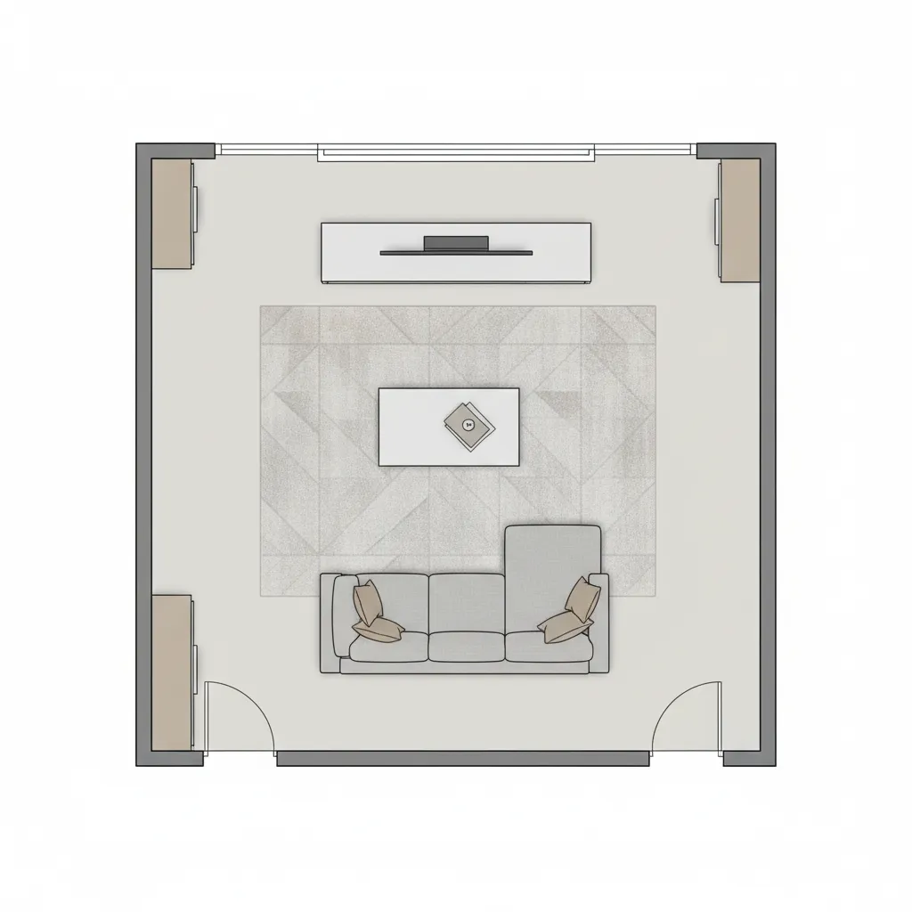2D floor plan showing furniture placement and walking paths