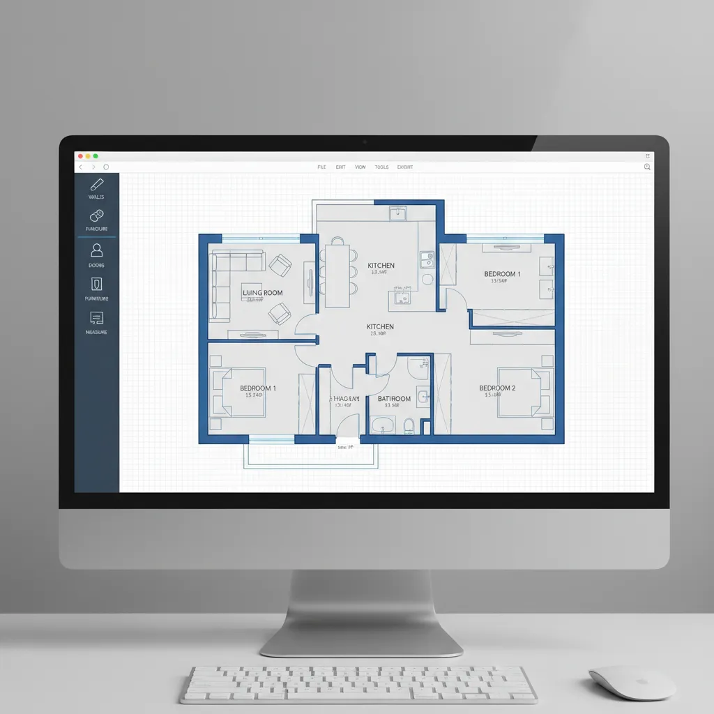 modern software interface showing a detailed 2D apartment floor plan layout