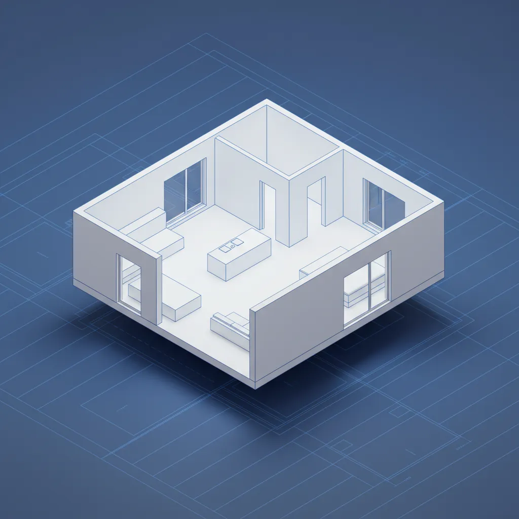 Simple architectural floor plan being extruded vertically to form 3D walls