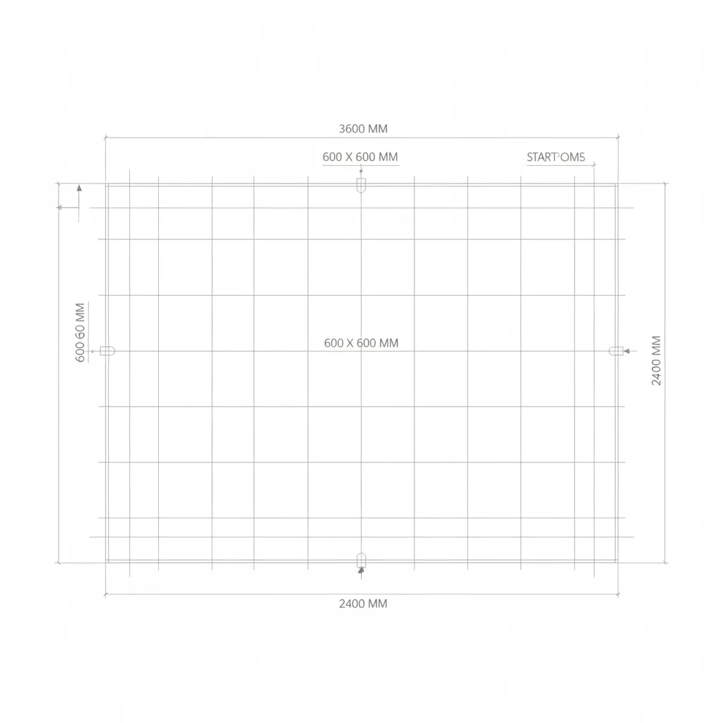 Architectural 2D floor tile layout plan showing tile grid and room measurements