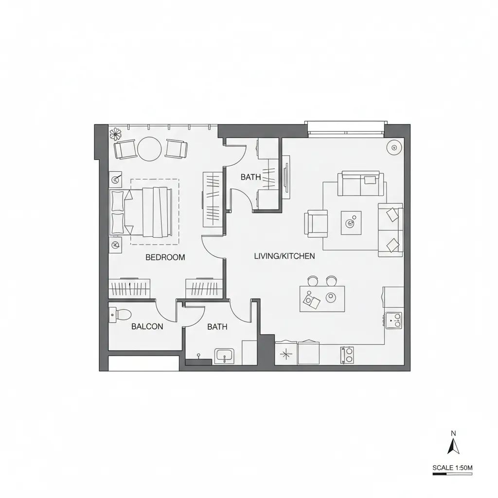 Clean 2D home floor plan layout with furniture placement