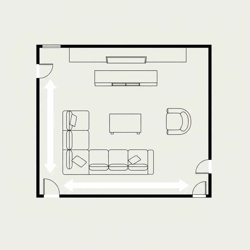 2D floor plan layout showing furniture arrangement and walking space