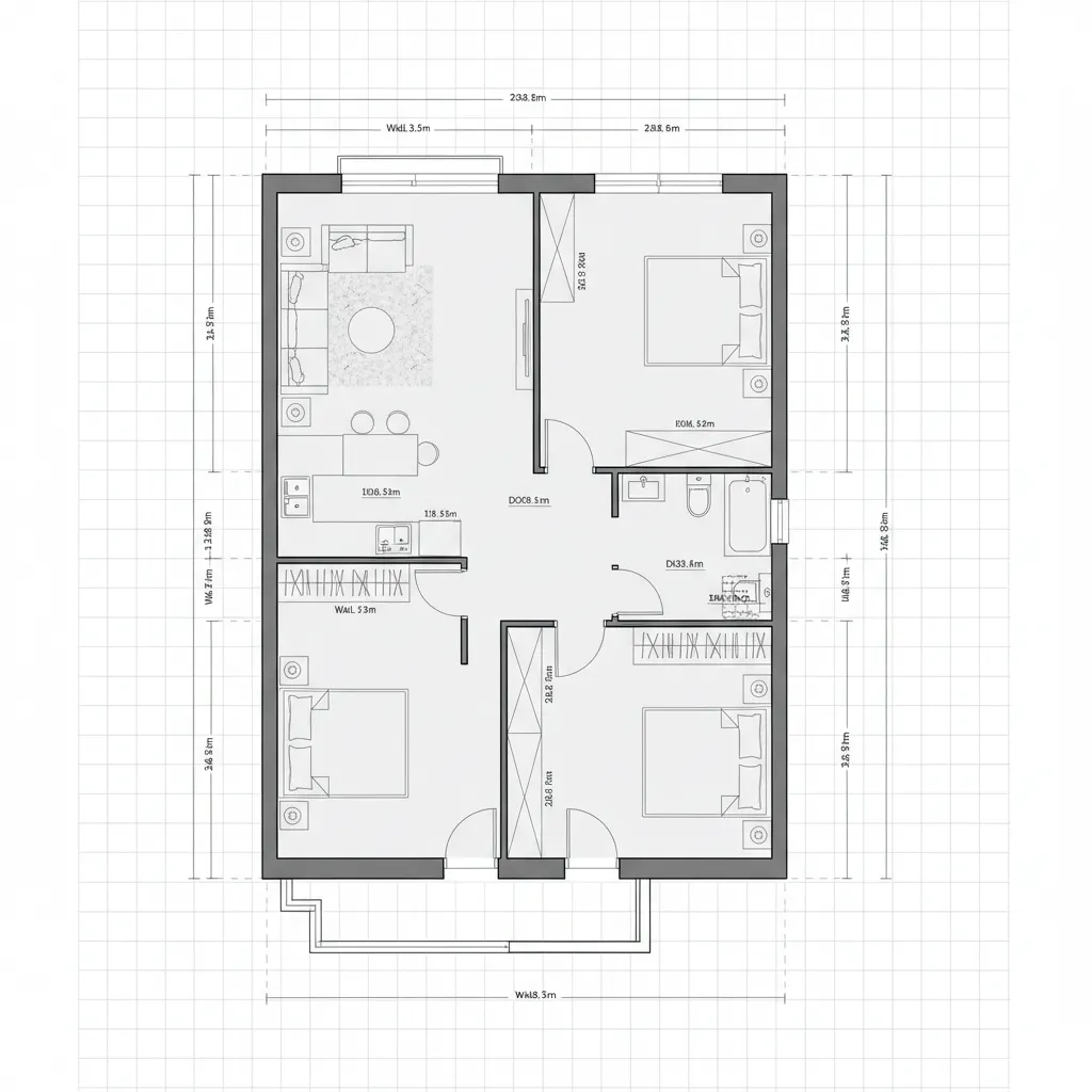 2D room planner showing wall measurements doors and windows in a floor plan