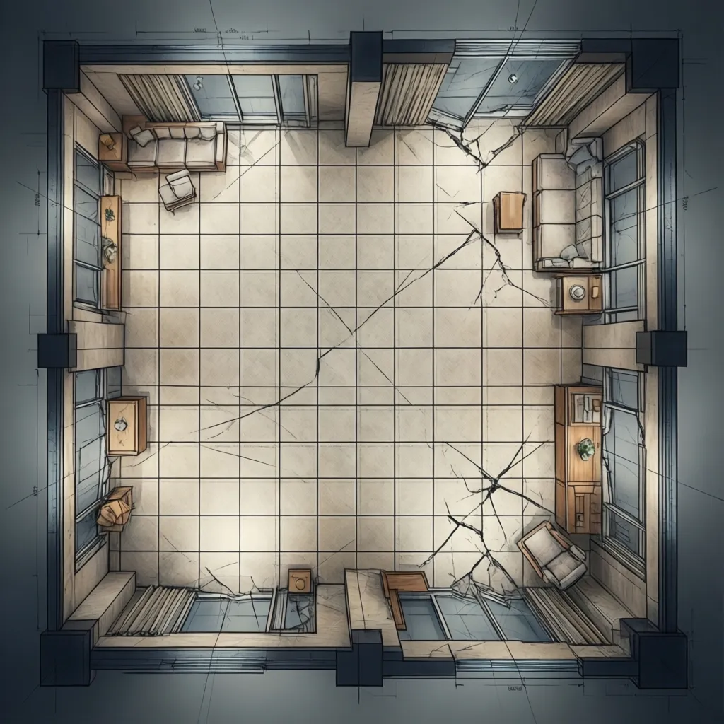 2D tile floor layout drawing with grid lines and tile placement planning