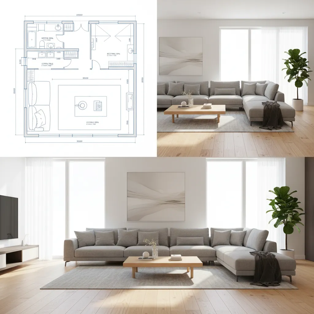 2D floor plan converting into 3D room visualization